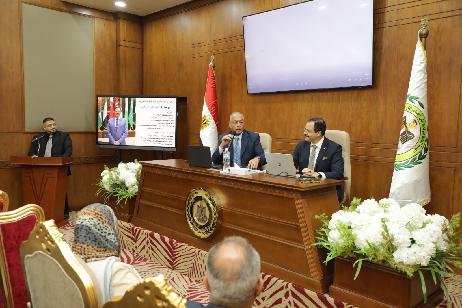 الهيئة العامة للرقابة على الصادرات والواردات تنظم ندوة تثقيفية بمناسبة مرور 52 عاما على ذكرى انتصارات حرب اكتوبر المجيدة برعاية م. عصام النجار بعنوان" حروب الاجيال وبقاء الدولة المصرية" تقديم اللواء ا.ح حافظ حسن مساعد رئيس هيئة العمليات بالقوات المسلحة ال