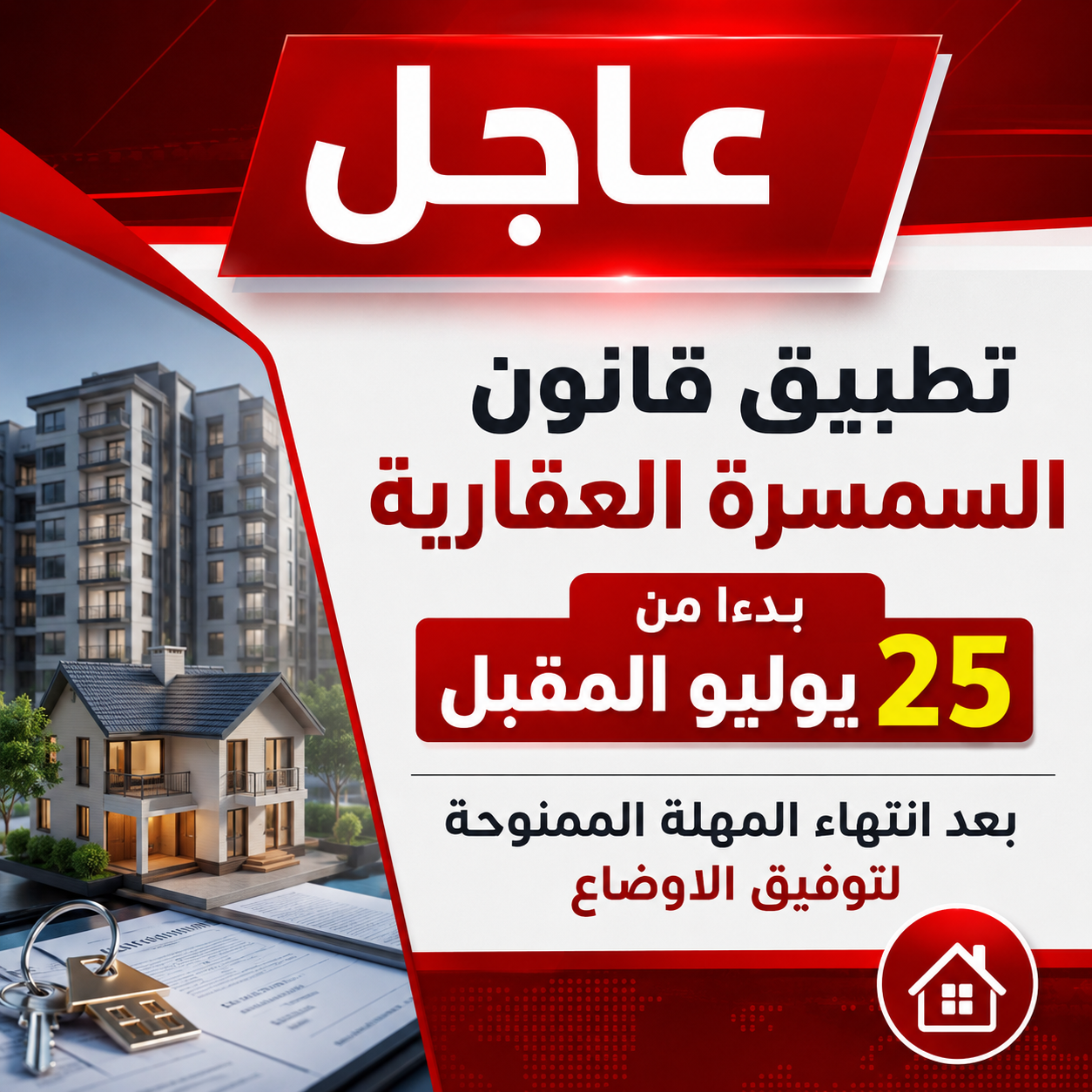 عاجل | بدء تطبيق قانون السمسرة العقارية اعتبارًا من 25 يوليو المقبل.
